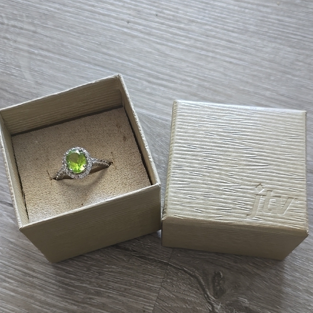 Peridot Quartz and Zircon Halo Gemstone Ring Size 10